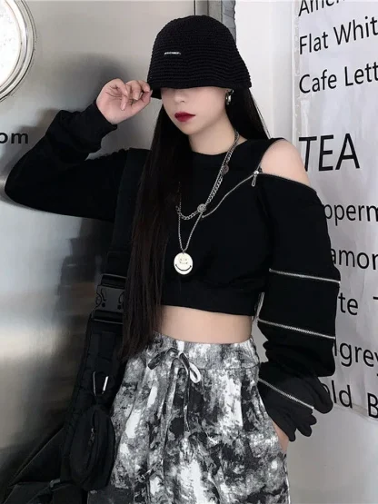 Asymmetrical Zippered Crop Top