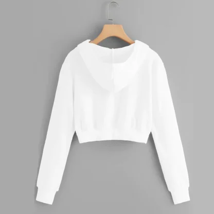 Long Sleeve Zip Up Hoodie Crop Top - Image 2