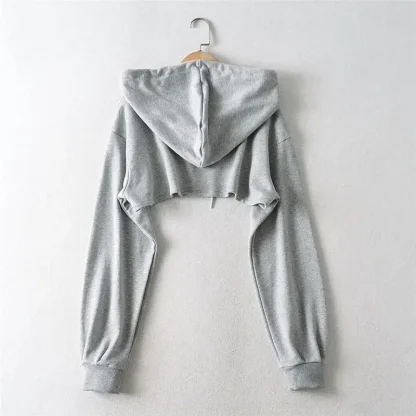 Solid Hoodie Irregular Crop Top - Image 3