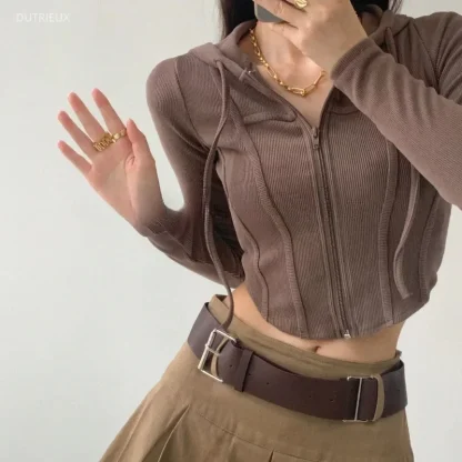 Slim Fit Hooded Crop Tops - Image 2