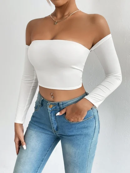Off-shoulder Long Sleeve Crop Top - Image 4