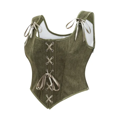 Retro Lace-up Corset Crop Tops - Image 2