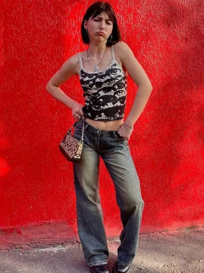 Printed Eyes Cami Crop Top - Image 4