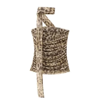 Leopard Print Ruched Crop Top