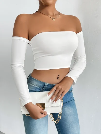 Off-shoulder Long Sleeve Crop Top - Image 5