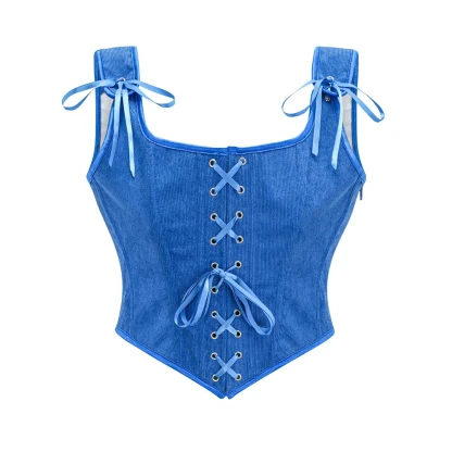 Retro Lace-up Corset Crop Tops - Image 6