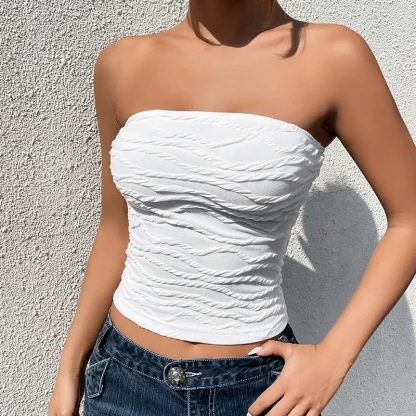 Strapless Solid Color Crop Tops - Image 2