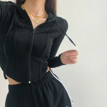Slim Fit Hooded Crop Tops - Image 4