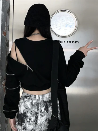 Asymmetrical Zippered Crop Top - Image 6