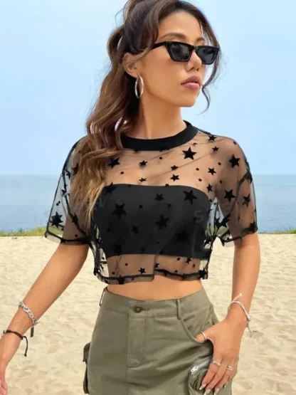 See-through Star Crop Top - Image 3
