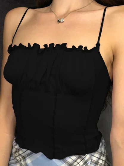 Plain Color Spaghetti Crop Top - Image 5