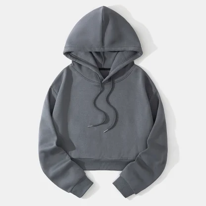 Casual Drawstring Hoodie Crop Tops - Image 2