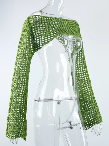 Hollow Out Long Sleeve Crop Tops - Image 4