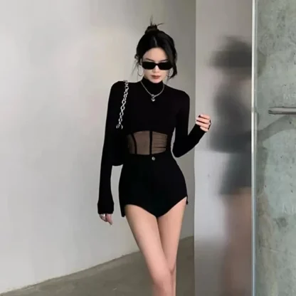 Long Sleeve Mesh Crop Top - Image 4