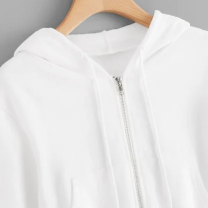 Long Sleeve Zip Up Hoodie Crop Top - Image 3