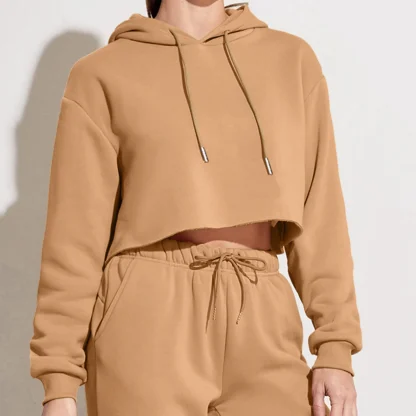Solid Pullover Hoodie Crop Tops - Image 3