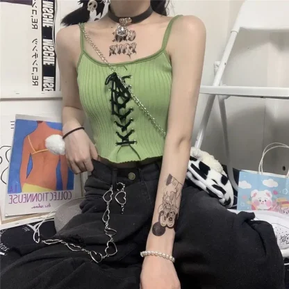 Lace-up Knitted Crop Tops - Image 4