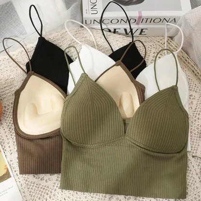 Padded V-neck Solid Crop Tops - Image 6