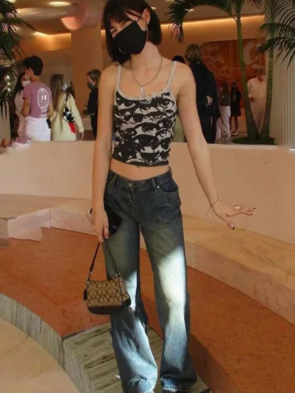Printed Eyes Cami Crop Top - Image 3