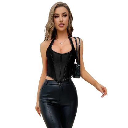 Black Halter Corset Crop Top - Image 2