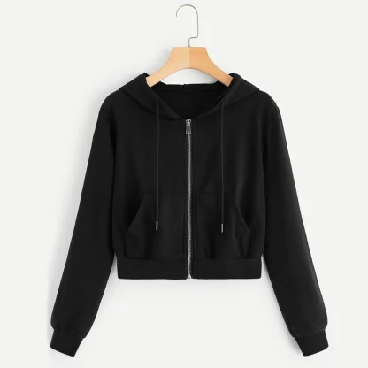 Long Sleeve Zip Up Hoodie Crop Top - Image 4