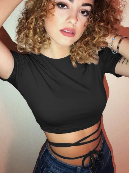 Strappy Sexy Solid Crop Top - Image 4