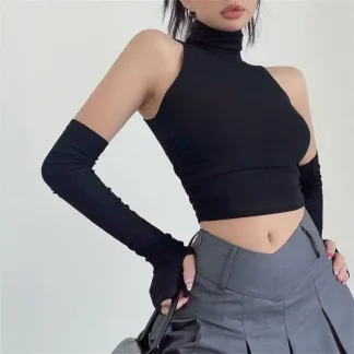 Sexy Solid Turtleneck Crop Top