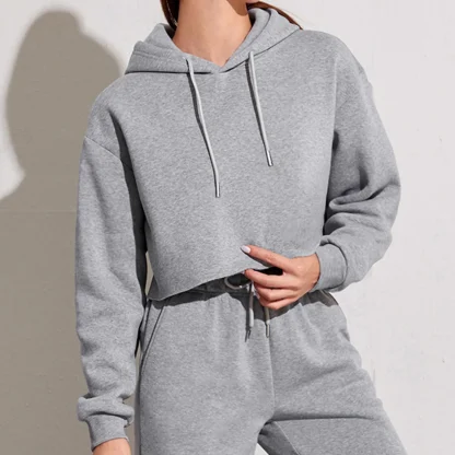 Solid Pullover Hoodie Crop Tops