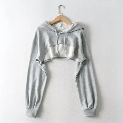 Solid Hoodie Irregular Crop Top - Image 2