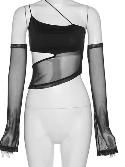 Asymmetrical Mesh Crop Top - Image 5