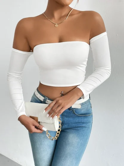 Off-shoulder Long Sleeve Crop Top - Image 6