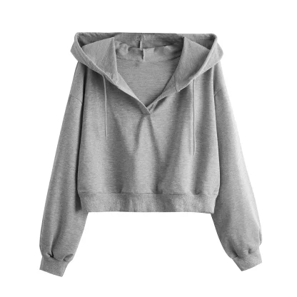V-neck Casual Hoodie Crop Tops - Image 2