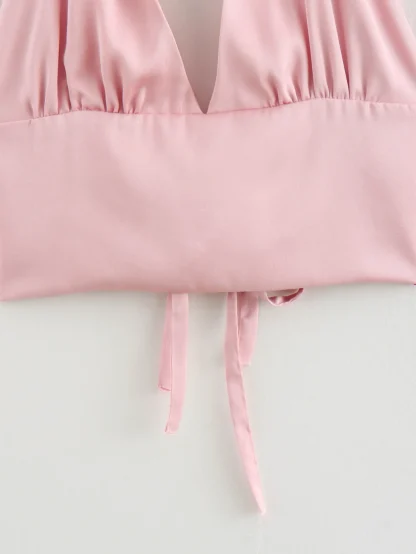 V-neck Tie-up Back Crop Top - Image 4
