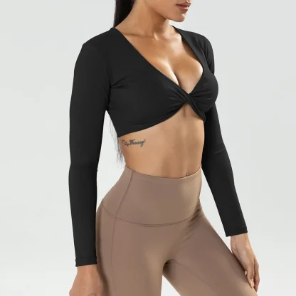 Sexy Long Sleeve V-neck Crop Top - Image 2