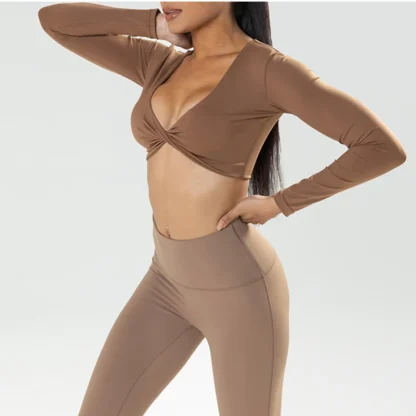 Sexy Long Sleeve V-neck Crop Top - Image 6