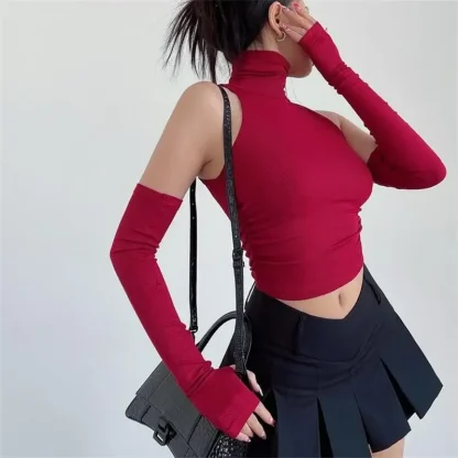 Sexy Solid Turtleneck Crop Top - Image 4