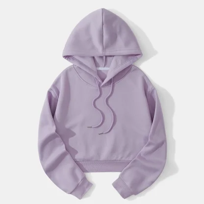 Casual Drawstring Hoodie Crop Tops - Image 5