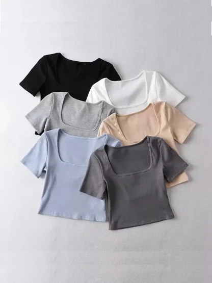 Simple Square Neck Crop Tops - Image 6