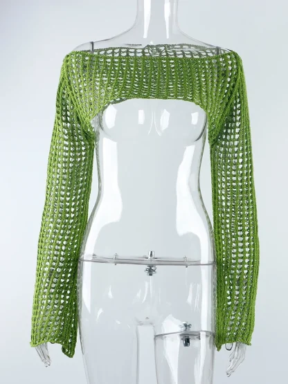 Hollow Out Long Sleeve Crop Tops - Image 3