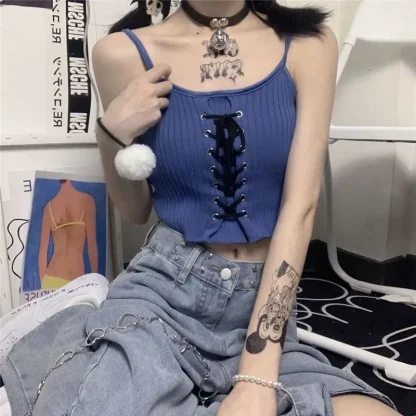 Lace-up Knitted Crop Tops - Image 5