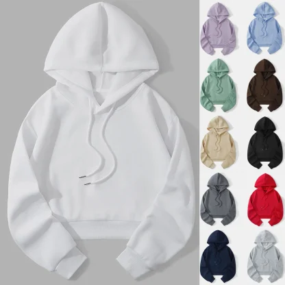 Casual Drawstring Hoodie Crop Tops - Image 6