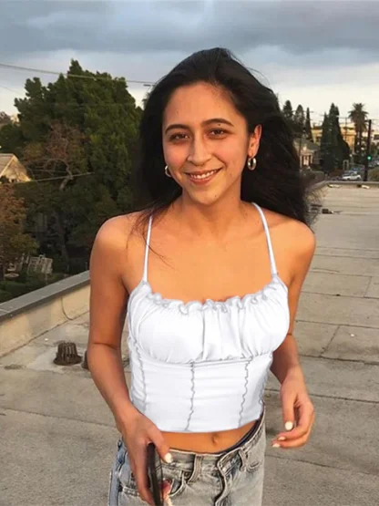 Plain Color Spaghetti Crop Top - Image 2