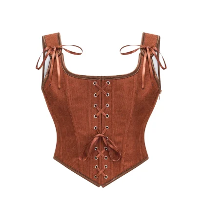 Retro Lace-up Corset Crop Tops - Image 5