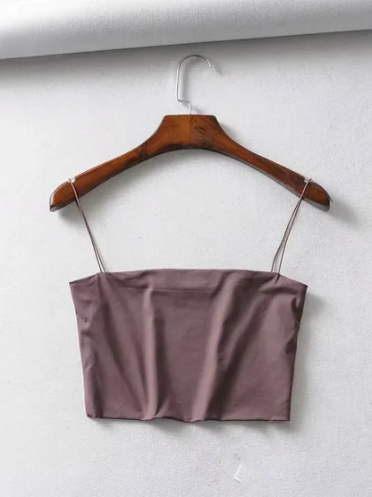 Solid Color Camisole Crop Tops - Image 3