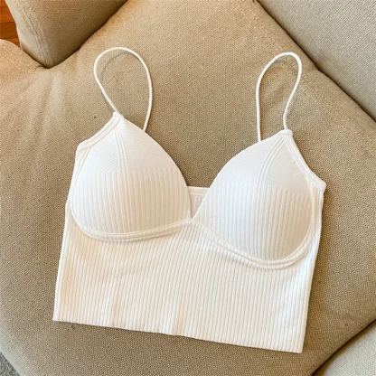 Padded V-neck Solid Crop Tops - Image 4